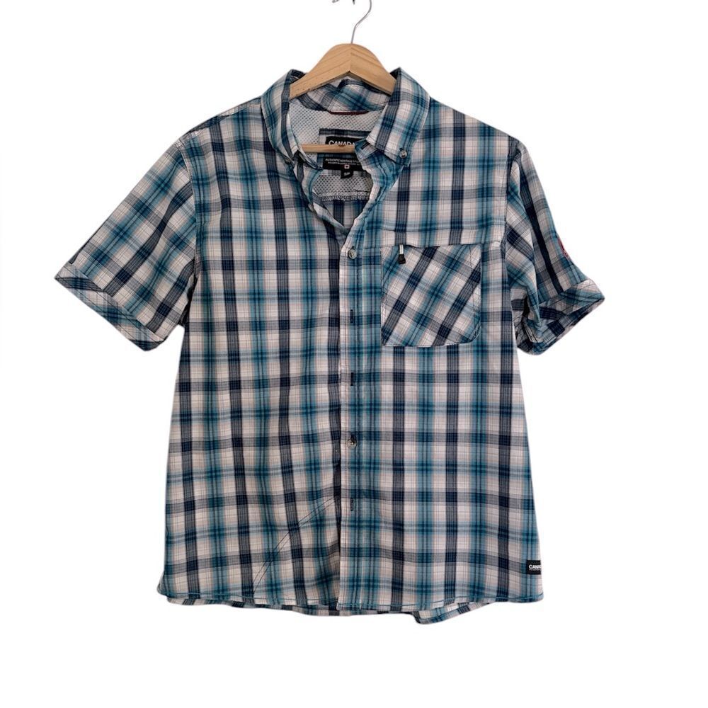 Canada Weather Gear plaid Checkered short 
Sleeve shirt EUC